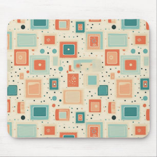 Mid Century Teal Blue Orange Abstract Square Mouse Mat