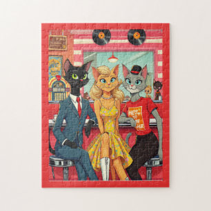 Mid Century Teenage Cats in a Diner Jigsaw Puzzle