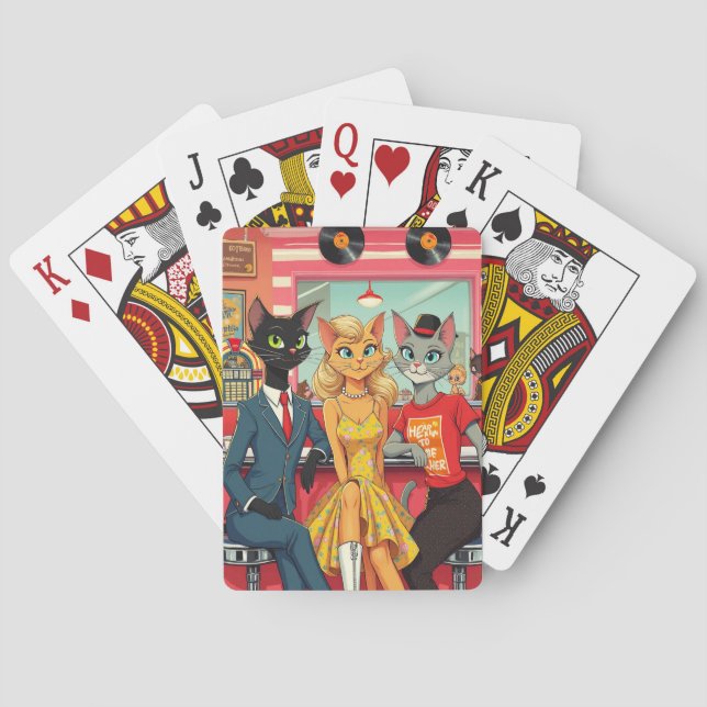 Mid Century Teenage Cats in a Diner Playing Cards (Back)