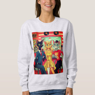 Mid Century Teenage Cats in a Diner Sweatshirt