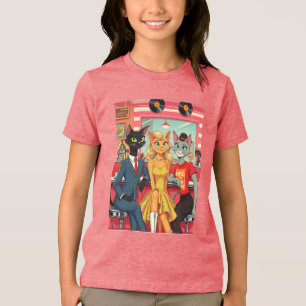 Mid Century Teenage Cats in a Diner Tri-Blend Shirt