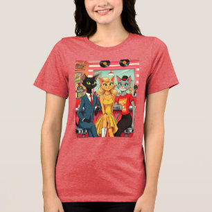 Mid Century Teenage Cats in a Diner Tri-Blend Shirt