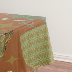 Mid Century Terracotta Brown Teacup Pattern Tablecloth