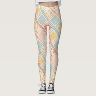 Mid Century Terracotta Plaid Diamond Pattern Leggings