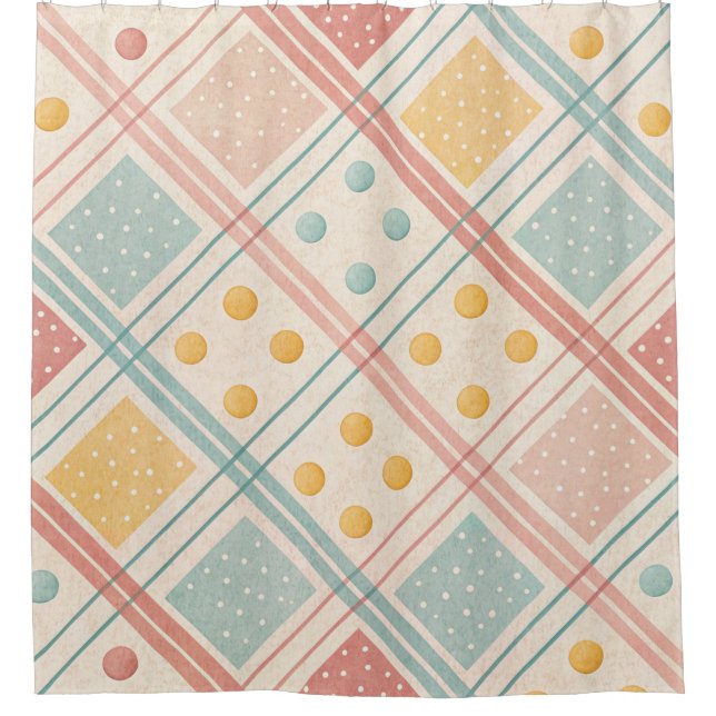 Mid Century Terracotta Plaid Diamond Pattern Shower Curtain (Front)