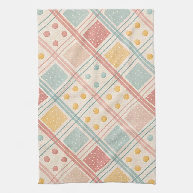 Mid Century Terracotta Plaid Diamond Pattern Tea Towel (Vertical)