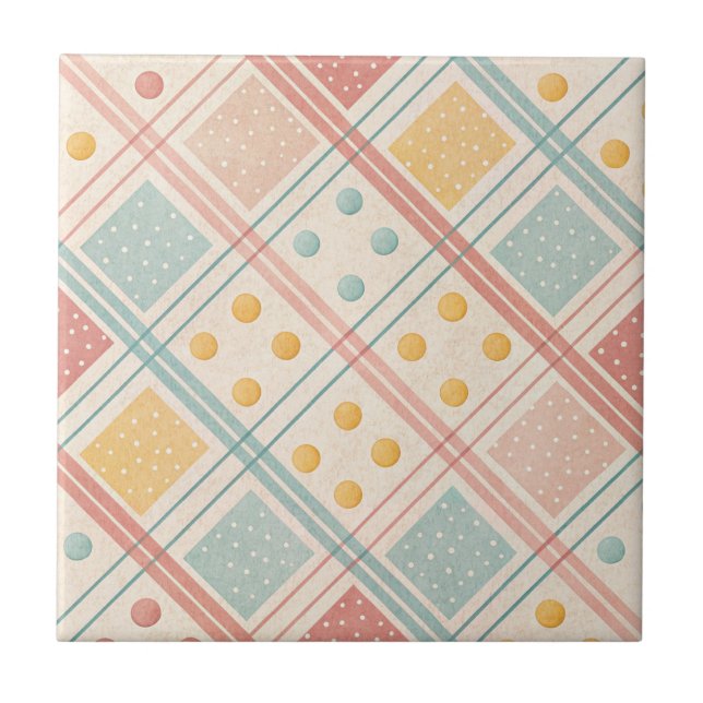 Mid Century Terracotta Plaid Diamond Pattern Tile (Front)