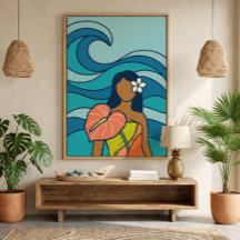 Mid century tropical beachy art canvas print