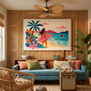 Mid century tropical beachy art canvas print