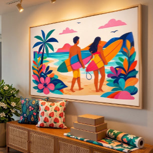 Mid century tropical beachy art canvas print