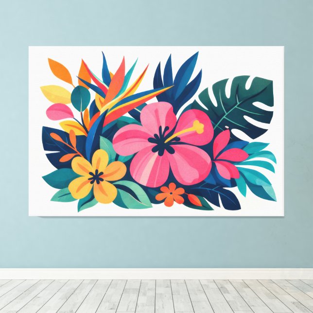 Mid century tropical beachy art canvas print (Insitu(Wood Floor))
