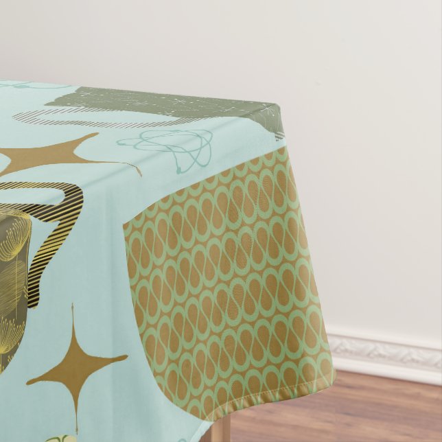 Mid Century Turquoise Teacup Pattern Tablecloth (In Situ)