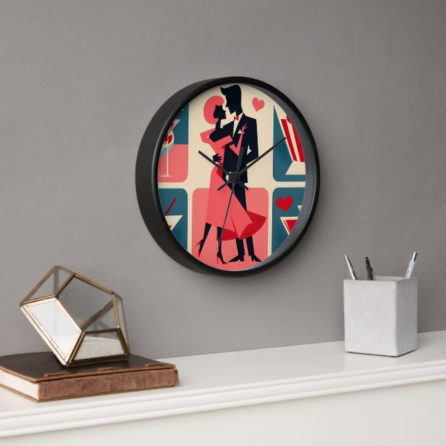 Mid Century Valentine Dancing Couple Clock (Office)