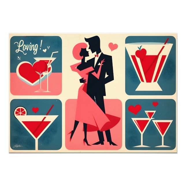 Mid Century Valentine Dancing Couple Photo Print (Front)