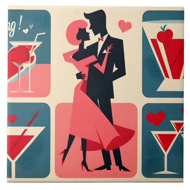 Mid Century Valentine Dancing Couple Tile (Front)