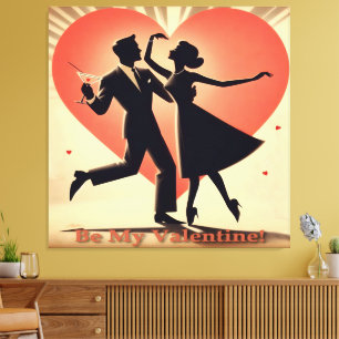 Mid Century Valentine Dancing Couple with Martini Canvas Print