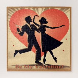 Mid Century Valentine Dancing Couple with Martini Jigsaw Puzzle
