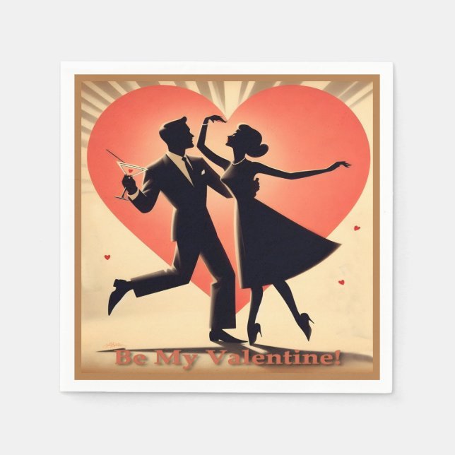 Mid Century Valentine Dancing Couple with Martini Napkin (Front)