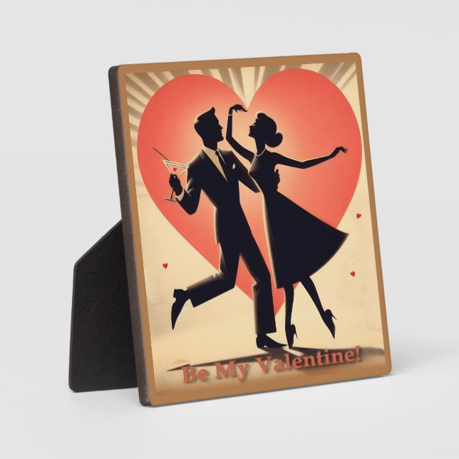 Mid Century Valentine Dancing Couple with Martini Plaque (Front)
