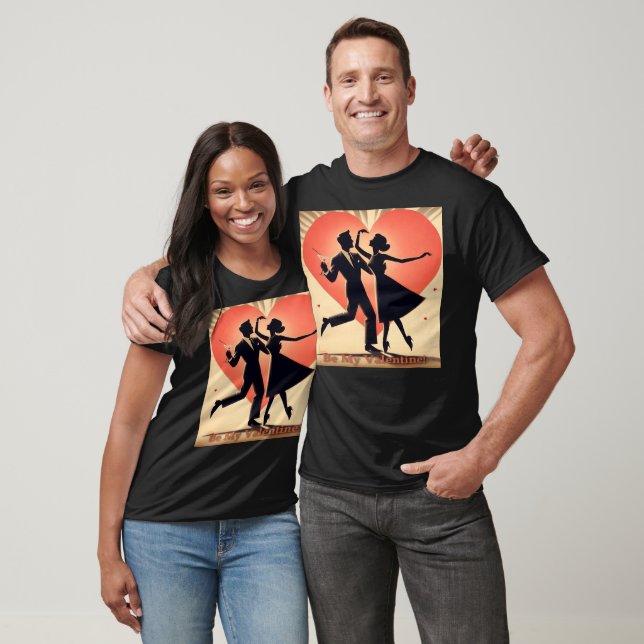 Mid Century Valentine Dancing Couple with Martini T-Shirt (Unisex)