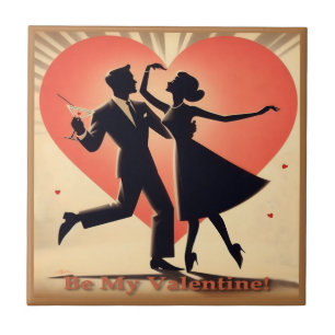 Mid Century Valentine Dancing Couple with Martini Tile