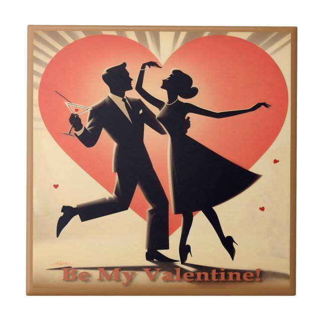 Mid Century Valentine Dancing Couple with Martini Tile (Front)