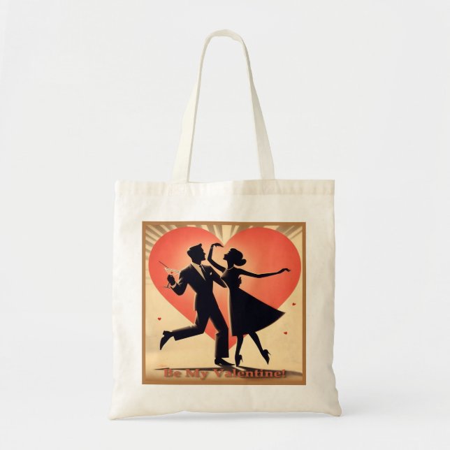 Mid Century Valentine Dancing Couple with Martini Tote Bag (Front)