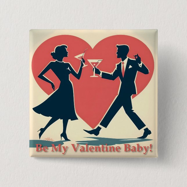 Mid Century Valentine Hip Martini Dancing Couple 15 Cm Square Badge (Front)