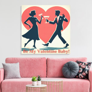 Mid Century Valentine Hip Martini Dancing Couple Canvas Print