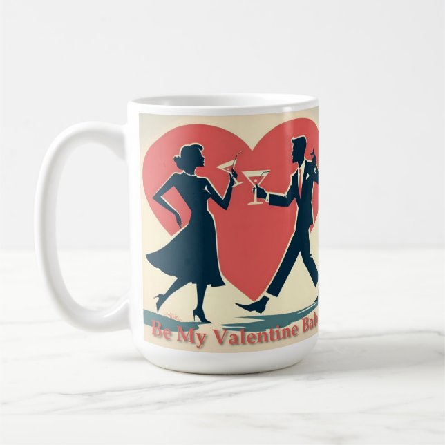 Mid Century Valentine Hip Martini Dancing Couple Coffee Mug (Left)