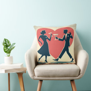 Mid Century Valentine Hip Martini Dancing Couple Cushion