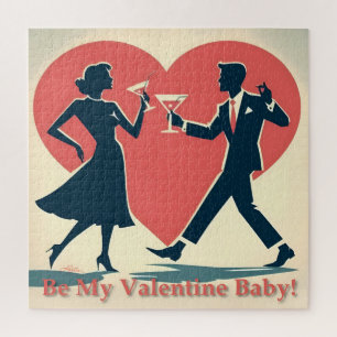 Mid Century Valentine Hip Martini Dancing Couple Jigsaw Puzzle