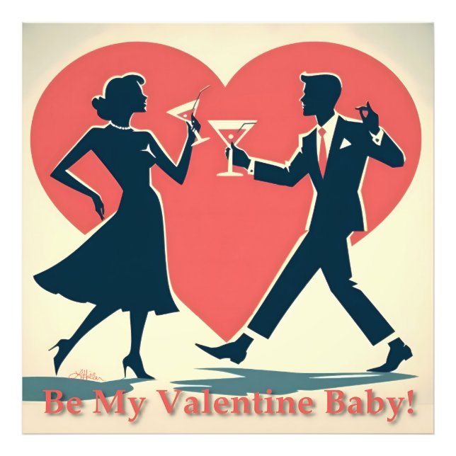 Mid Century Valentine Hip Martini Dancing Couple Photo Print (Front)