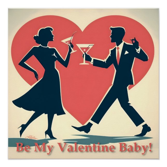 Mid Century Valentine Hip Martini Dancing Couple Poster (Front)