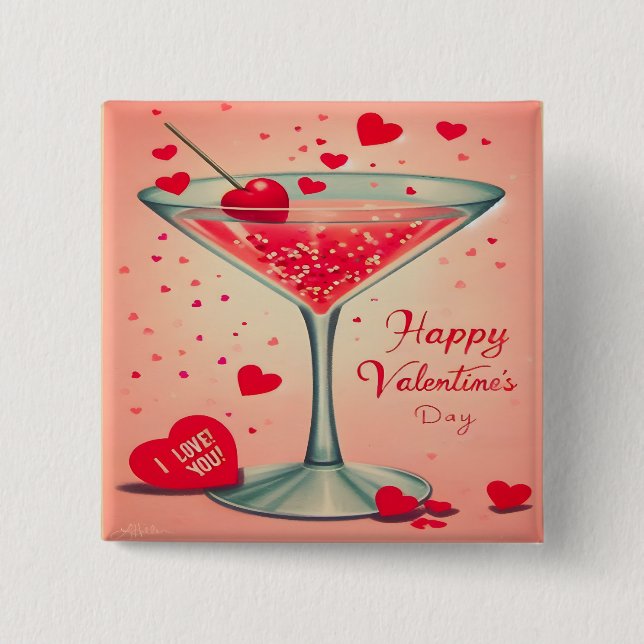Mid Century Valentine Martini cocktail 15 Cm Square Badge (Front)