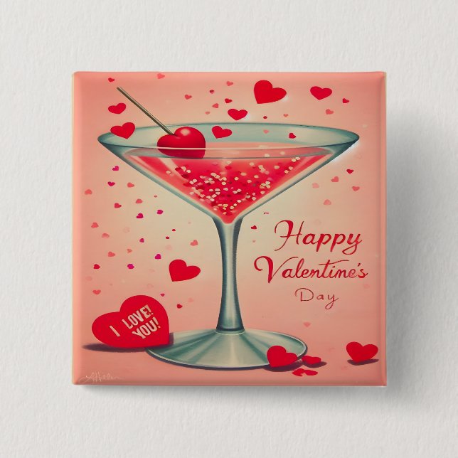 Mid Century Valentine Martini cocktail 15 Cm Square Badge (Front)