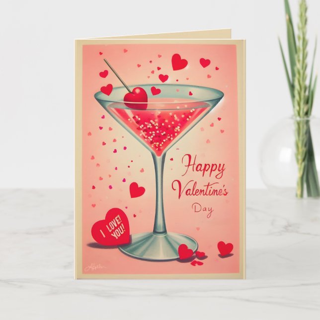 Mid Century Valentine Martini cocktail Card (Front)
