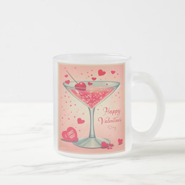 Mid Century Valentine Martini cocktail Frosted Glass Coffee Mug (Right)
