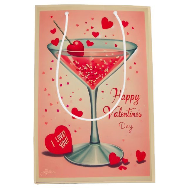 Mid Century Valentine Martini cocktail Medium Gift Bag (Front)