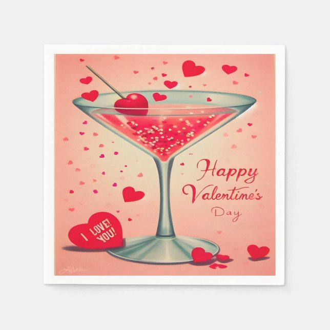 Mid Century Valentine Martini cocktail Napkin (Front)
