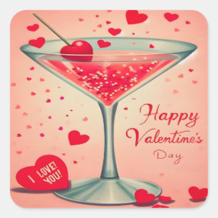 Mid Century Valentine Martini cocktail Square Sticker