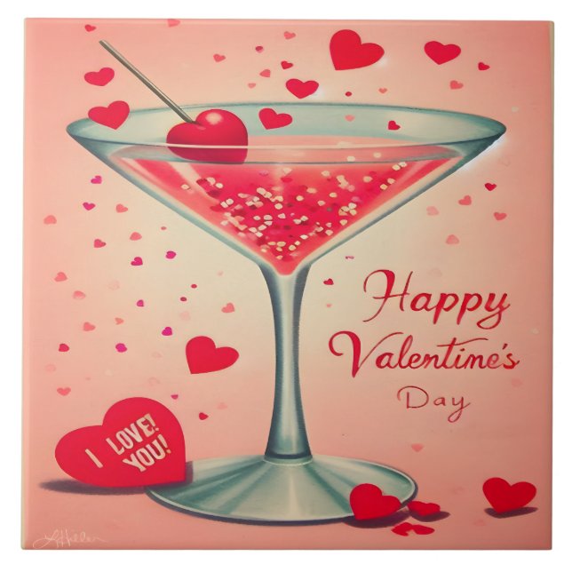 Mid Century Valentine Martini cocktail Tile (Front)