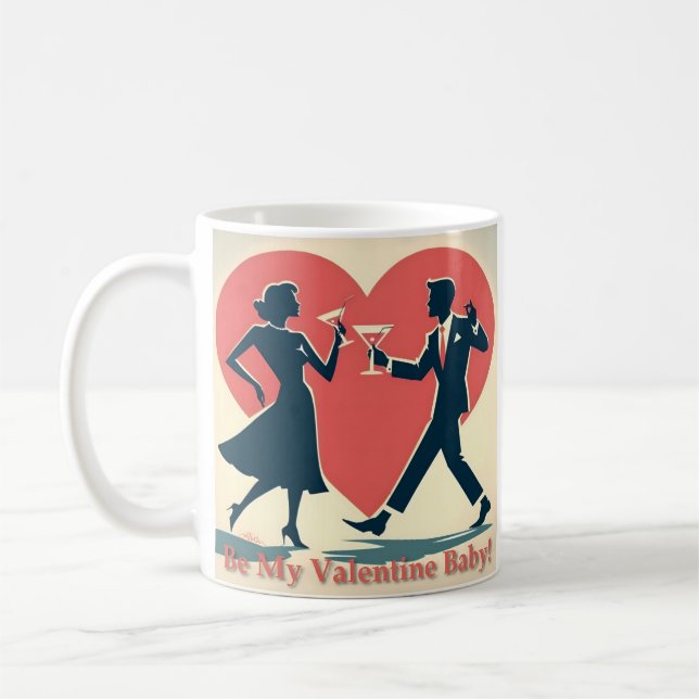 Mid Century Valentine Modern Hip Dancing Couple Coffee Mug (Left)