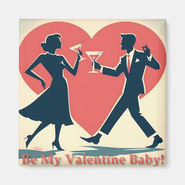 Mid Century Valentine Modern Hip Dancing Couple Magnet (Front)