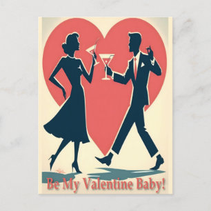 Mid Century Valentine Modern Hip Dancing Couple Postcard