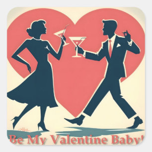 Mid Century Valentine Modern Hip Dancing Couple Square Sticker
