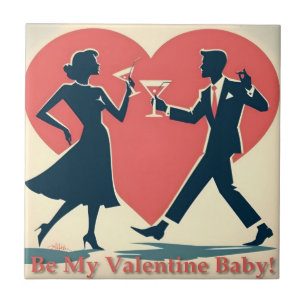Mid Century Valentine Modern Hip Dancing Couple Tile