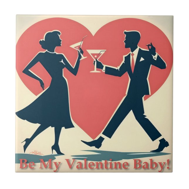 Mid Century Valentine Modern Hip Dancing Couple Tile (Front)