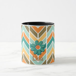 Mid Century Vibrant Aqua Stripe Coffee Mug