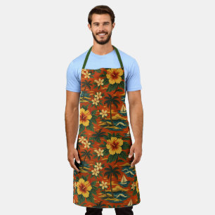 Mid Century Vibrant Hawaiian Shirt Print Apron